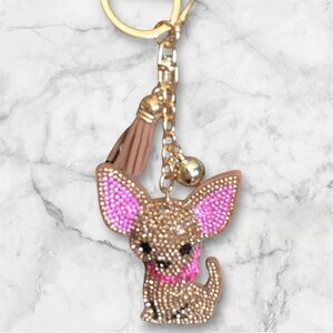 💕Cute Chihuahua Keychain with Pink and Gold Accents💕